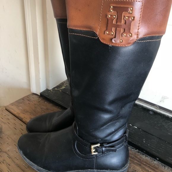 tommy hilfiger two tone riding boots